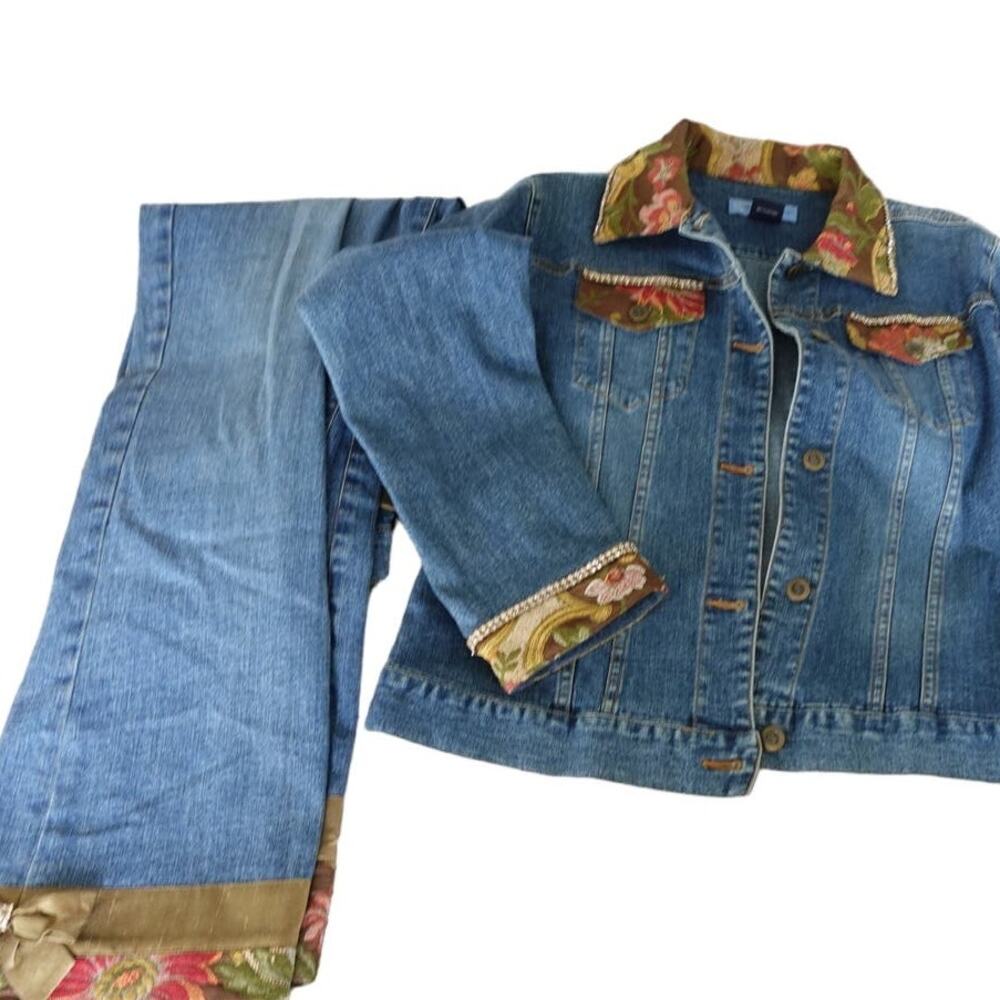 The Denim Taylor brocade n bling jean jacket n silk belted jeans n trim 14